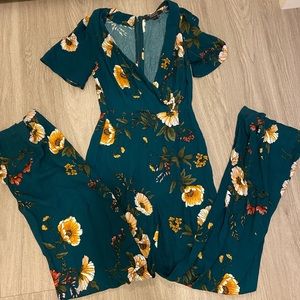 Turquoise floral jumpsuit